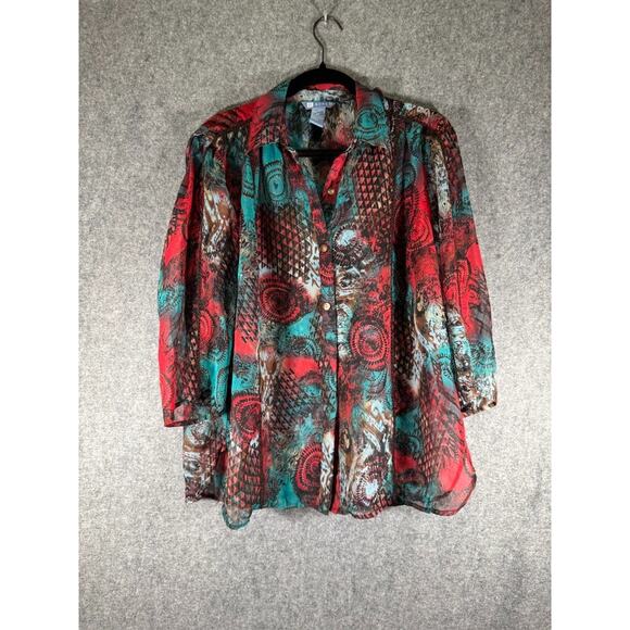 Koret Blouse Women 8 Long Sleeve Artsy Art to Wear Button‎ Front eclectic Collar - Picture 1 of 6